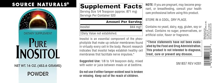 Source Naturals Pure Inositol, Dietary Supplement 16 oz