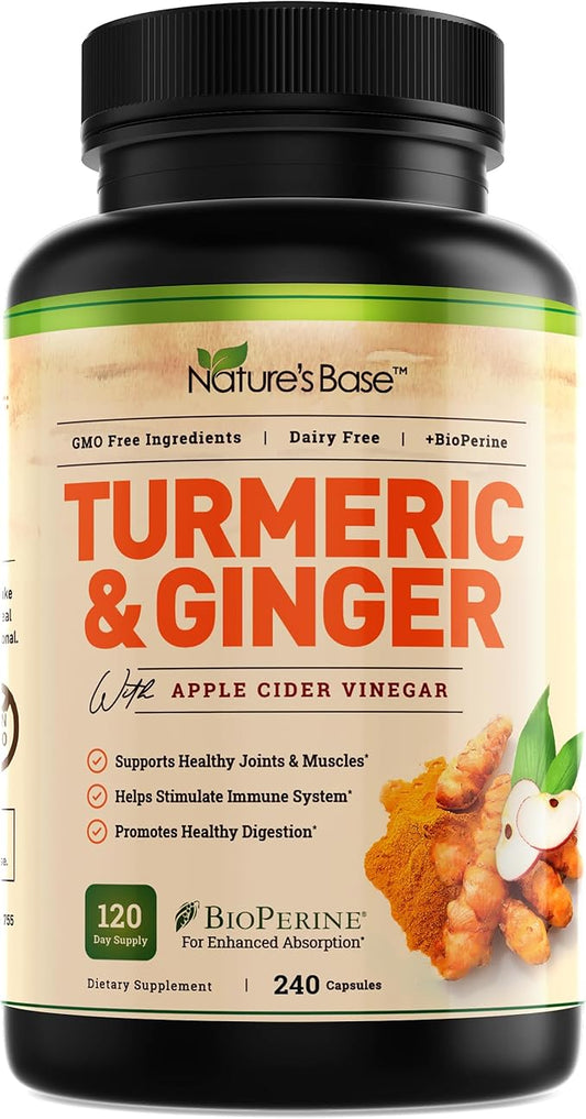 Turmeric Curcumin Supplement with Ginger & (240 Count) 95% Curcuminoids