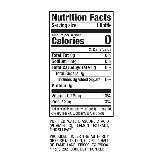 CORE Hydration+ Immunity, Lemon Extract Nutrient Enhanced Water with Vitamin C and Zinc, 23.9 Fl Oz Bottle (Pack of 12)