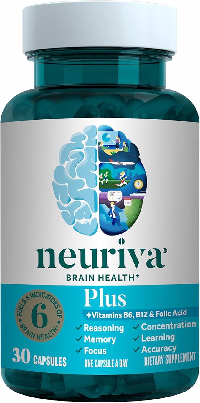 NEURIVA Plus Brain Supplement for Memory B6, B12, B12, Phosphatidylserine 30 Capsules