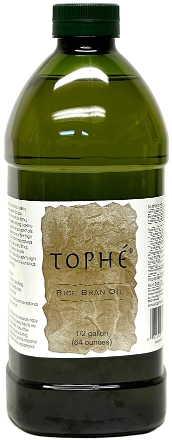 RICE BRAN OIL | All Natural, Made from 100% Non-GMO Rice | Rich in Vitamin E and Gamma-Oryzanol | Unfiltered, Non Winterized, No Trans Fat and Heart Healthy | 1/2 Gallon By Tophe