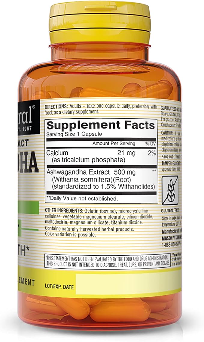 MASON NATURAL, Ashwagandha 500 mg, Adaptogens 180 Day