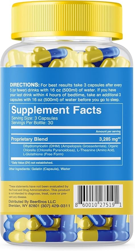 Maximum Strength Remedy & Fast Acting Relief • Party Smart Pills • Anytime You Drink Vitamin Supplement w/DHM + Glutathione + Chlorella + L-Theanine (USA)