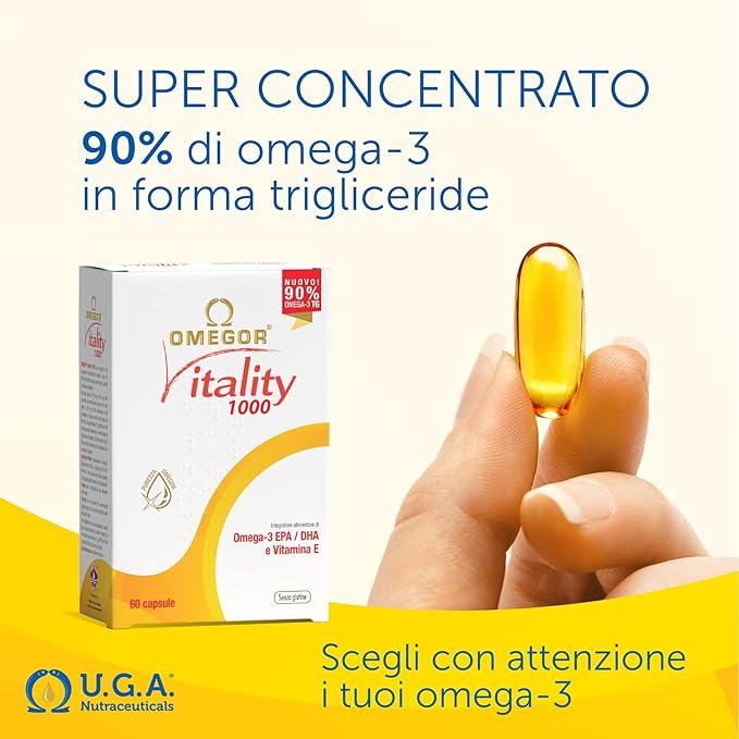OMEGOR® Vitality 1000 with 90% Omega-3 5-Star Certified 2006. EPA 535mg and 268mg per 2 Capsules. 90% Triglyceride 60 Capsules