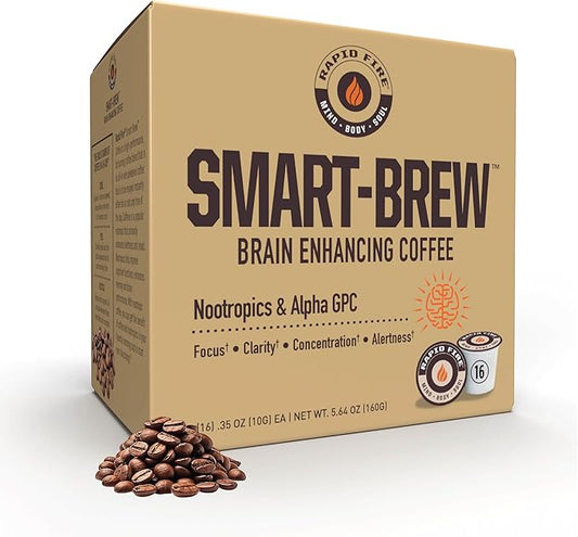 Rapidfire Smart-Brew, Nootropics Coffee, High Performance Infused Coffee Pods, Supports Energy and Brain Function, Coffee Concentrate, 16 Count