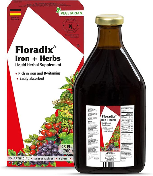 Floradix by Salus Iron & Herbs - Liquid Herbal Supplement for Energy Support - Iron Supplement with Vitamin C & B Complex Vitamins - for Men & Women - 23 oz