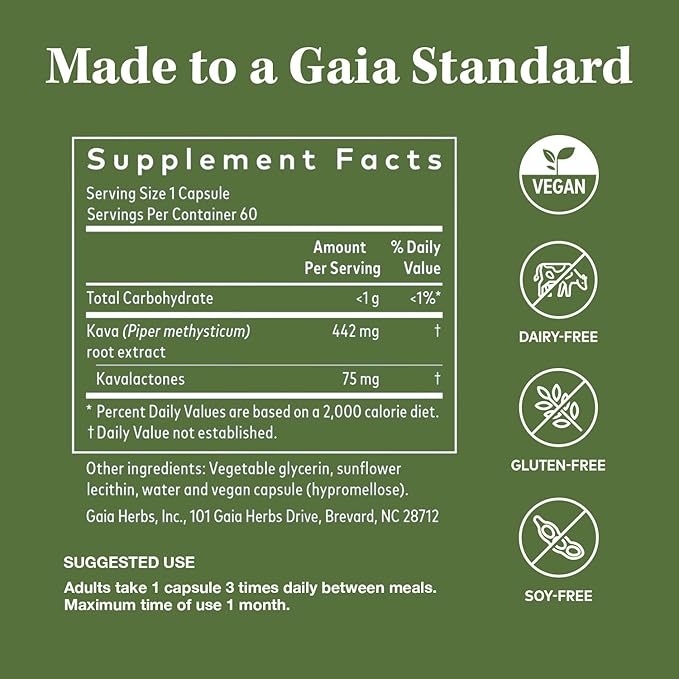 Gaia Herbs Kava Root 60 Vegan (20-Day Supply)