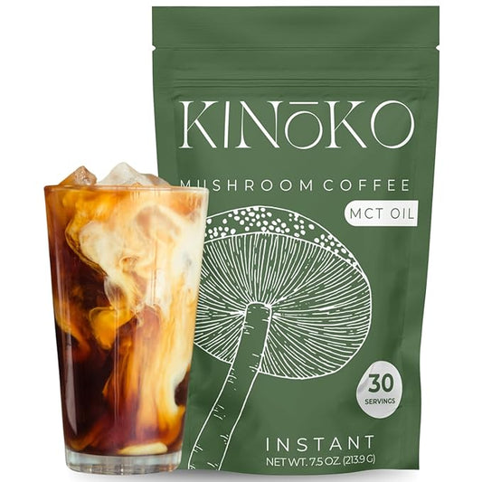 Mushroom Coffee with MCT Oil Blend of 7 Adaptogenic Mushrooms Enhanced Focus, Energy – Instant Creamy Coffee Mix Premium Quality, Crafted in the USA Kinoko Mushroom Coffee
