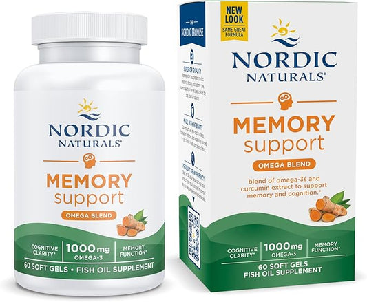 Nordic Naturals Omega Memory with Curcumin, Lemon 60 Soft 1000 mg Omega-3 + 400 mg 30 Servings