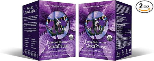 Femmenessence MacaPause – Clinically Proven for Post Menopause, Natural Hormone Balance Supplements for Women, Bone and Heart Health, Symptom Relief, Organic Maca Root Capsules (240)