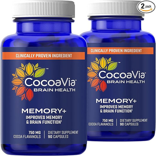 CocoaVia Memory+ Brain Supplement, 60 Day, 750 mg Based,180 Capsules