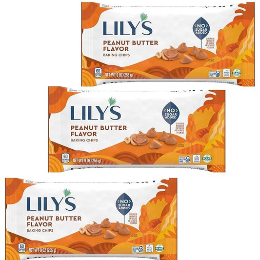 Lily's Peanut Butter Baking Chips by Lilys | Stevia Sweetened, No Added Sugar, Low-Carb, Keto Friendly, Gluten-Free & Non-GMO | 9 ounce 3 Pack
