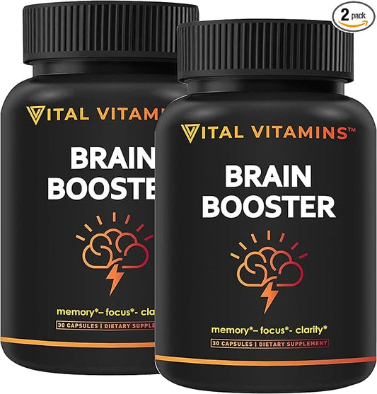 Vital Vitamins Brain Supplements for Memory (2 Pack) B12, Gingko