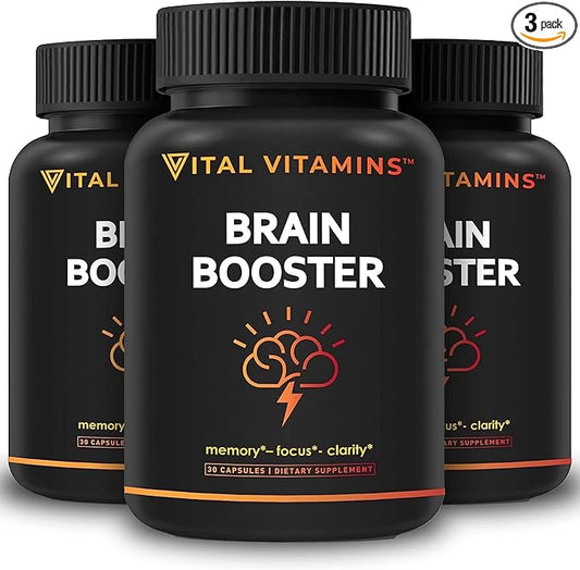 Vital Vitamins Brain Supplements for Memory (3 Pack) B12, Gingko