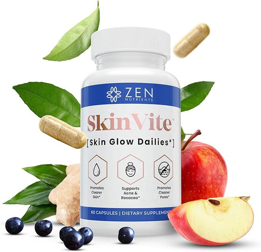 Zen Nutrients SkinVite Natural Skin Supplement for Women, Men & Teens- Hormonal Skin Treatment & Clear Skin Support Supplement - Detoxifying Vitamin for Clear Skin, Acne and Digestion Support