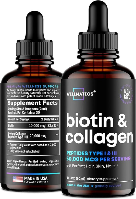 Liquid Collagen & Biotin Drops 30000mcg Biotin, 2 fl