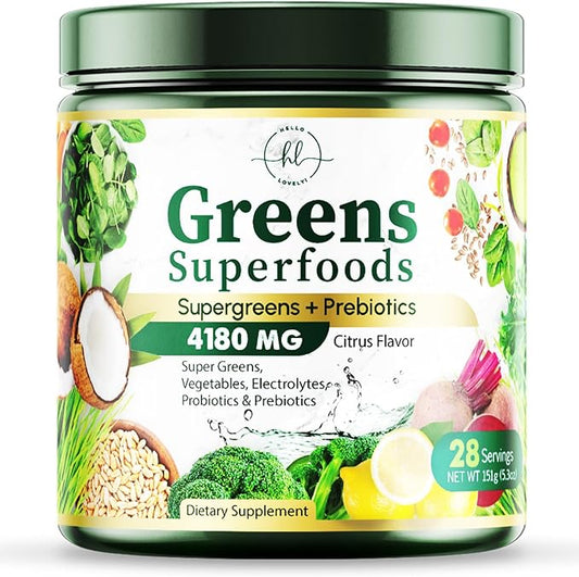 Green Powder Superfood, Organic Super Greens Powder Juice & Smoothie Drink Mix, Gut Health & Bloating Support, Probiotics, Spirulina, Chlorella & Beet Root for Digestive & Energy Support - 28 Servings