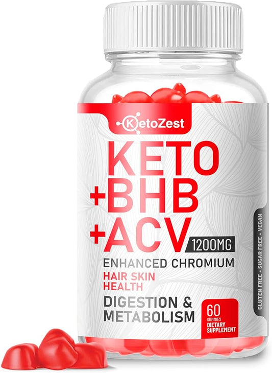 Organic Keto ACV BHB Gummies - Apple Cider Vinegar with The Mother Supplement - Vitamin D3 Zinc Beetroot Pomegranate Chromium Beta Hydroxybutyrate - Vegan Sugar Gluten Free for Men Women