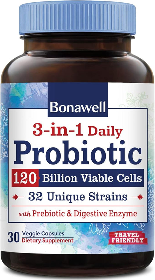 Bonawell Probiotics 120 Billion CFU 32 3-in-1 Daily 30 Veggie