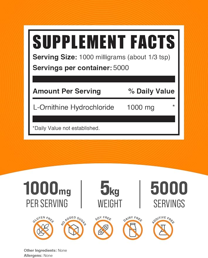 BulkSupplements.com L-Ornithine HCl Powder 1000mg per 5kg (11 (11 lbs) 5)