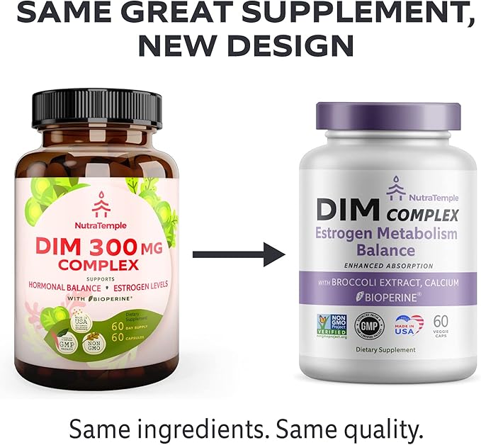 Dim Supplement [Enhanced Absorption with Bioperine, Brocolli, Calcium] Diindolylmethane Hormonal Balance for Women & Men, Estrogen Metabolism, Menopause Support & Stress Relief Pills