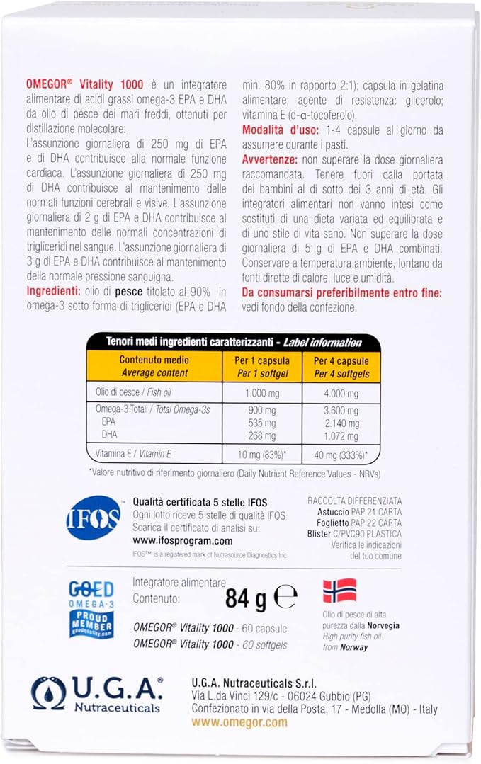 OMEGOR® Vitality 1000-90 Capsules Omega-3 with 800mg EPA/DHA Omega-3 IFOS 5-Star Certified 2006 | 90% Omega-3 Omega-3 in