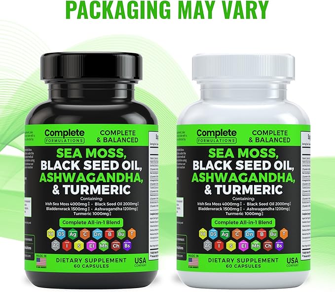 4000mg Sea Moss Supplement Blend 2000mg Ashwagandha 1200mg Turmeric 1000mg Bladderwrack 1500mg, Burdock 1000mg & D3 with