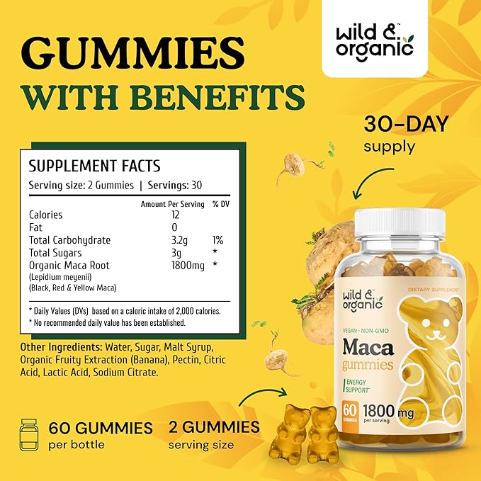 Wild & Organic Maca Root Gummies 1800mg 60 Maca