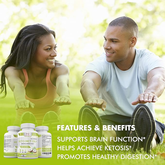 Keto MCT Oil Capsules with C8 & C10 - Fast Acting Ketosis Brain & Body Fuel for Women and Men - All Natural, Non-GMO, Made in USA - 30 Day Supply