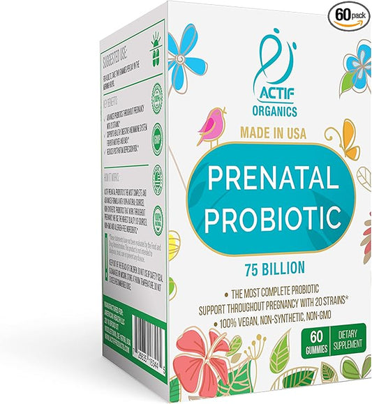 ACTIF Prenatal Probiotic Maximum Strength 75 Billion 20 Strains, 60 Gummies,