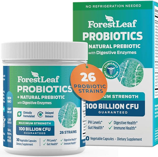 ForestLeaf Clinically Studied Probiotics 100 Billion 26 Strains 30 Capsules