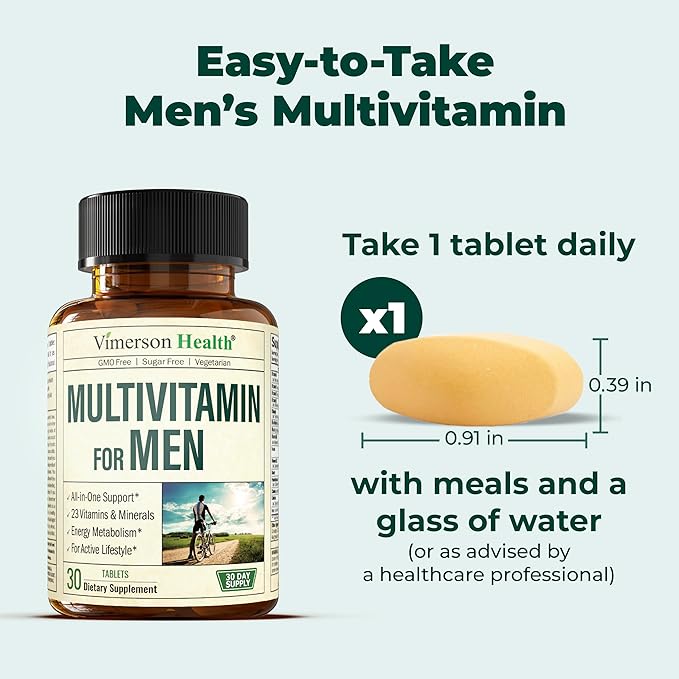 Multivitamin for Men - Daily Mens Multivitamins & Multiminerals with Vitamin A, C, D, E, B12, Zinc & Iron. Essential Vitamins for Men - Mens Vitamins for Energy, Focus, and Mens Health. 30 Tablets