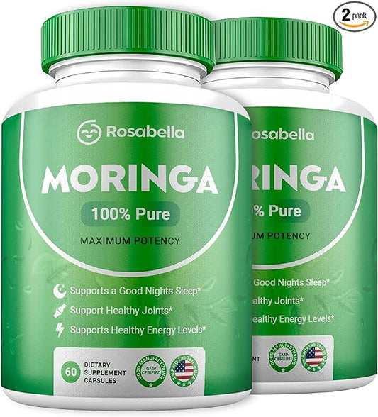 Moringa Powder Capsules - Pure Nutrient-Rich Moringa Powder - A Natural Green Antioxidant Superfood - Supports Energy, Skin Health, Gut Health+ - w/Essential Vitamins & Amino Acids A1 - Pack of 2