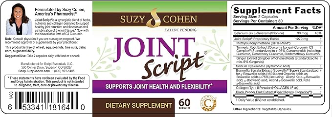 Suzy Cohen Joint Script Joint Support C3 Curcumin