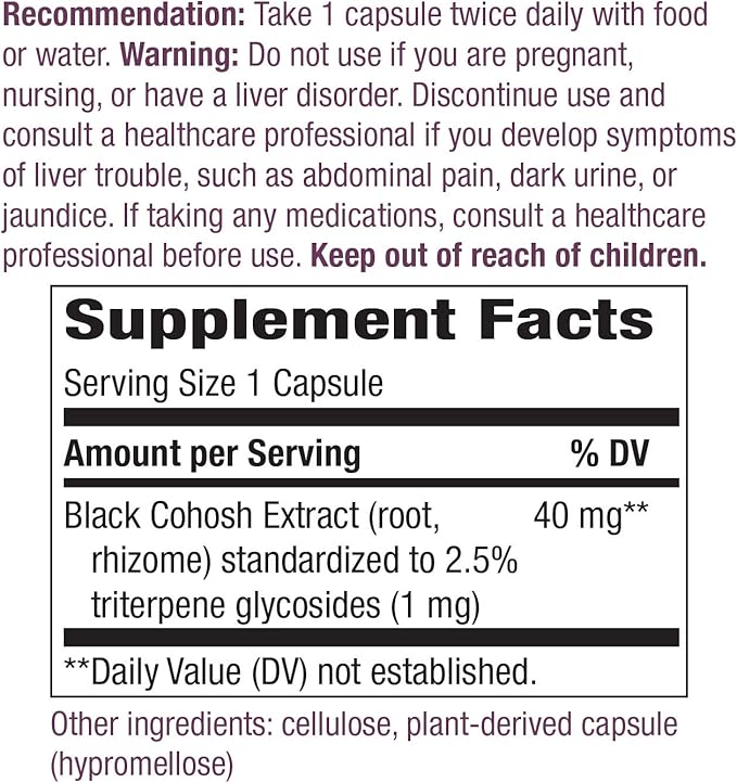 Nature's Way Premium Black Cohosh, Menopause 40 mg 120 Vegan