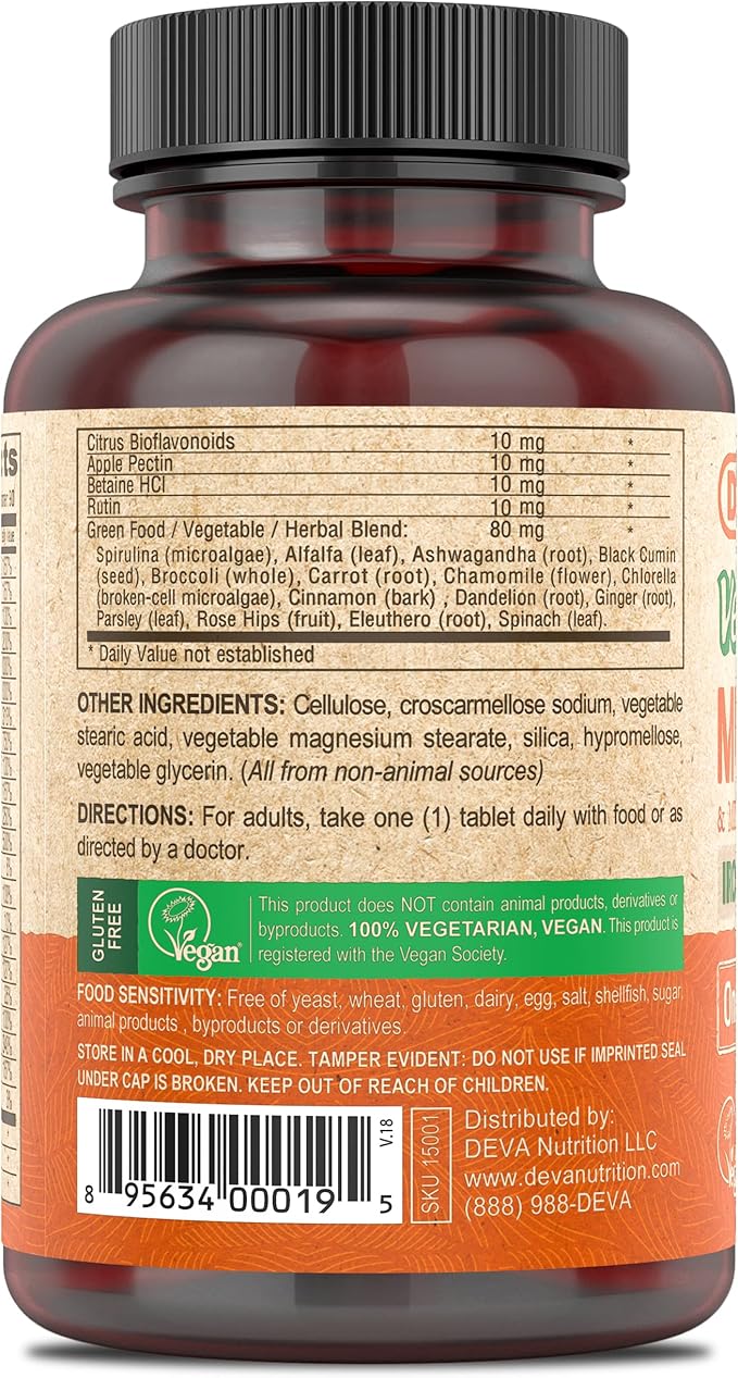 DEVA Vegan Multivitamin & Mineral Supplement Iron-Free 100% Vegan 90 Count 1)