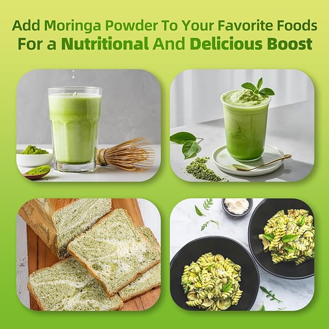 Organic Moringa Powder, Green Superfoods with Matcha Powder Green Tea Powder Resveratrol - Rich in Antioxidants and Vitamin A D3 E B6 B12, Digestive and Immune Support - Non-GMO, Vegan, 8 oz, 2 Pack