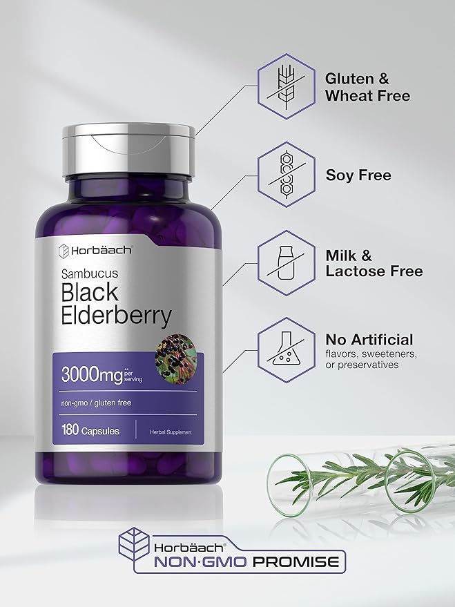 Horbäach Black Elderberry 3000mg Capsules 180 Count
