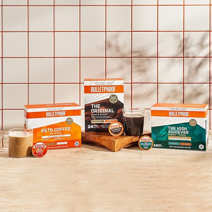 Bulletproof The High Achiever Single-Serve Pods, 24 Count, Medium-Dark Roast Enhanced Coffee with Lion's Mane Mushroom, B Vitamins, and Adaptogens for Energy and Focus
