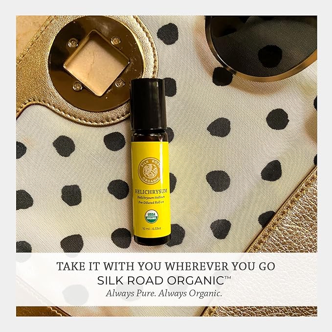 Organic Helichrysum Italicum Essential Oil Roll On, 100% Pure USDA Certified Aromatherapy for Skin Vitality & Anti-Aging - 10 ml Roller by Silk Road Organic - Always Pure, Always Organic