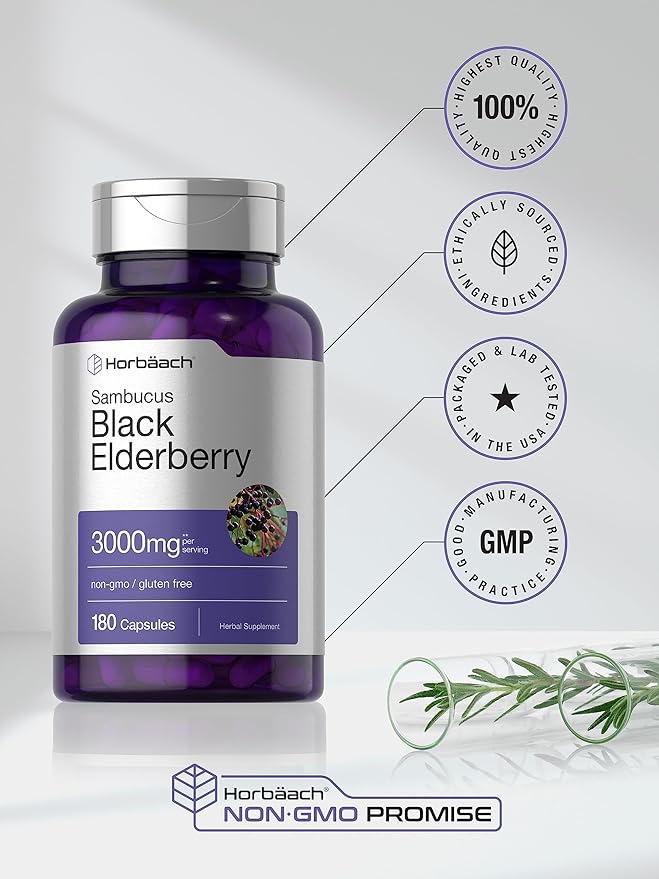 Horbäach Black Elderberry 3000mg Capsules 180 Count