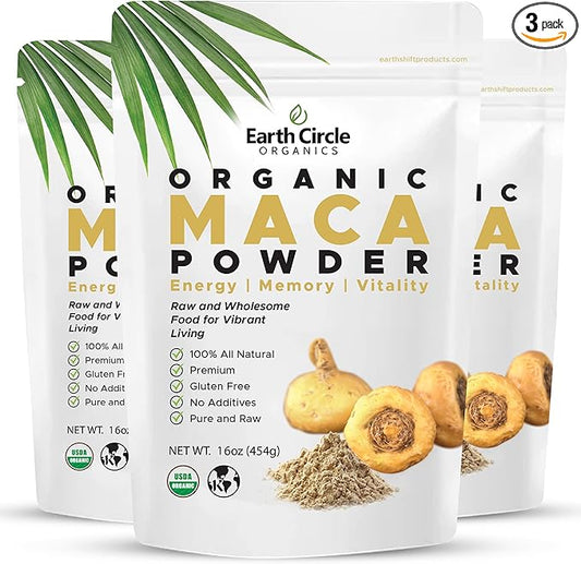 Earth Circle Organics Yellow Maca Root Powder, Natural Superfood, Helps with Energy, Weight, and Women's Fertility - Vegan - 1 Pound (Pack of 3)