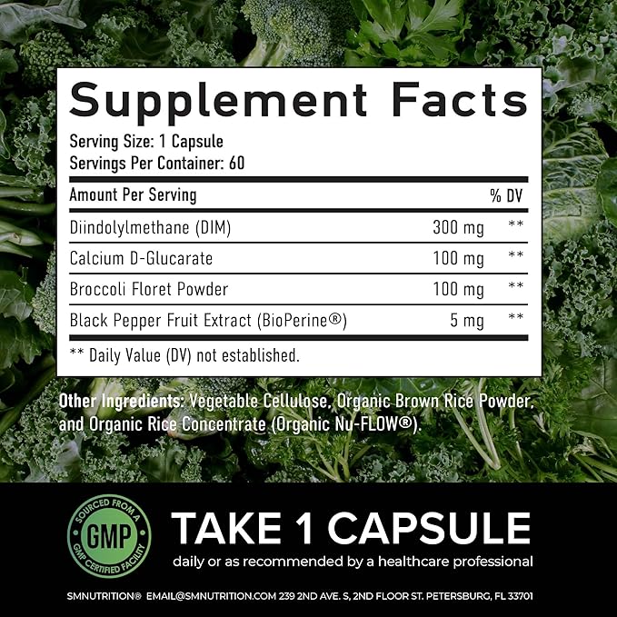 DIM 300mg For Men, Estrogen Blocker & Aromatase Inhibitor | Extra Strength Men’s Hormone Balance & Wellness Support Supplement with Diindolylmethane Plus CDG & Sulforaphane | Gluten-Free | 60 Ct.