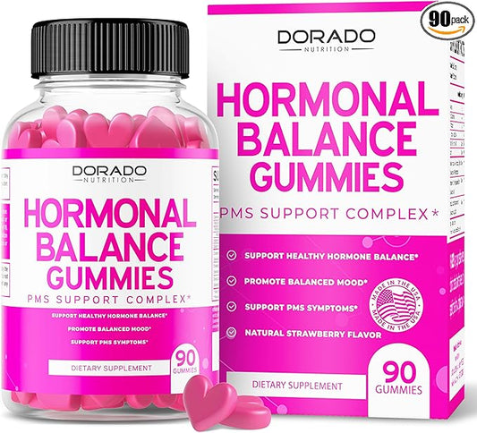 Hormone Balance For Women Gummies & PMS Gummies (90 Count) - Natural Hormone Balance for Women - Cramps, Bloating, Mood Swings, Hot Flashes - Formulated with Cranberry, Dong Quai & Chasteberry