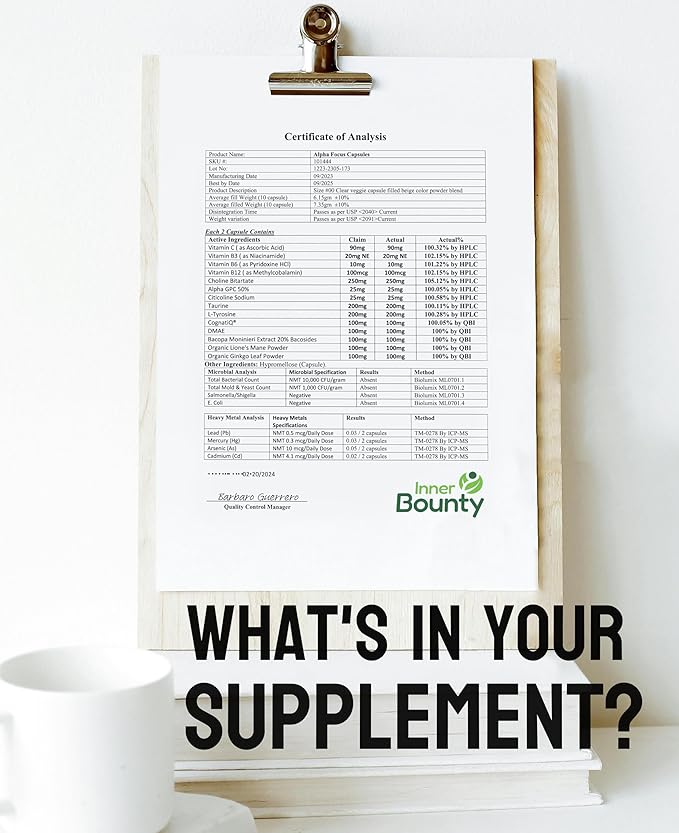 Focus 14-in-1 Nootropic Brain Supplement B12, Taurine, 60 Filler