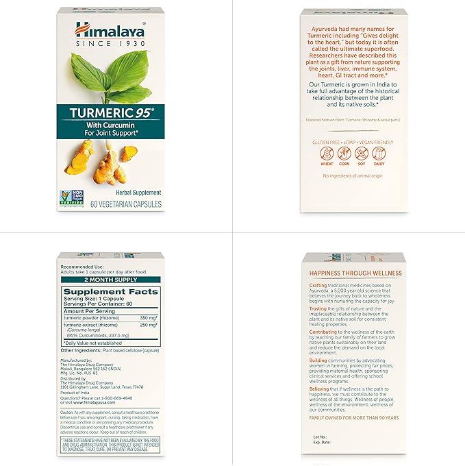 Himalaya Turmeric 95 Supplement with Curcumin/Curcuminoids, 600 mg, 60 Capsules, 60 Day