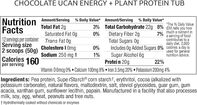 UCAN Energy + Plant Protein Powder 20g Pea -12 Servings