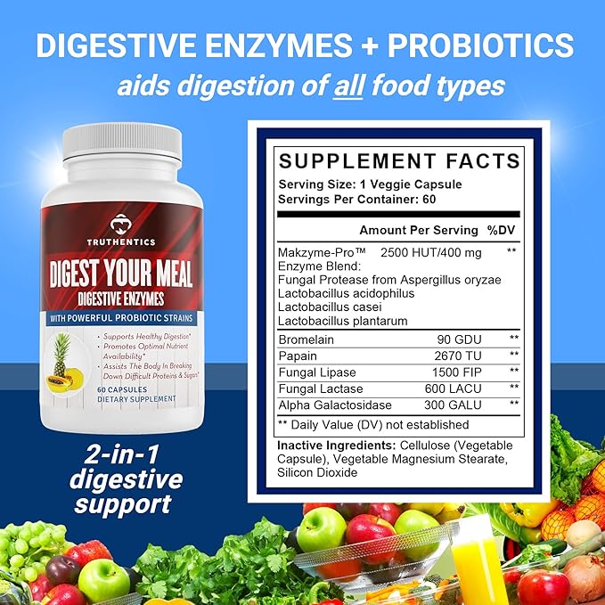 Digestive Enzymes Plus Probiotics with Bromelain, 60 Capsules
