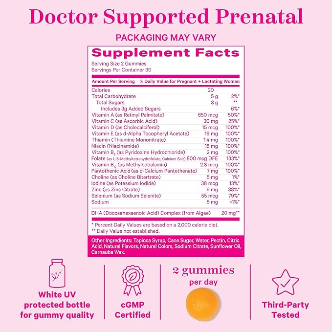Pink Stork Premium Prenatal Gummy Vitamins 60 Vegan