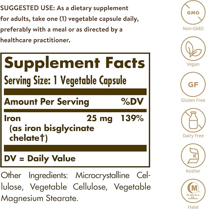 Solgar Gentle Iron - Ideal for Sensitive StomachsRed Blood Cell Supplement, , Non Constipating & GMO, Vegan, Gluten & Dairy Free, Kosher - 180 Servings, Unflavored, 180 Count